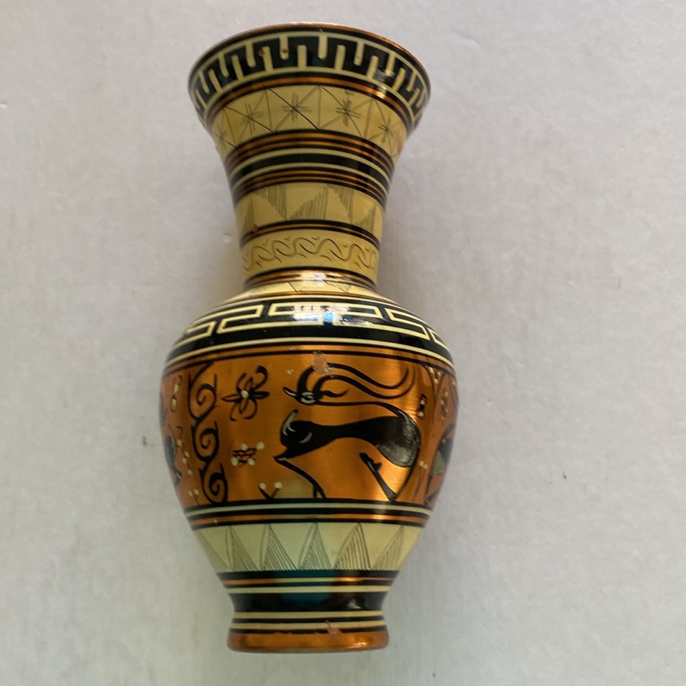 Painted Copper Vase Handmade in Greece 7.5” Tall x 4” Diameter - Picture 5 of 6